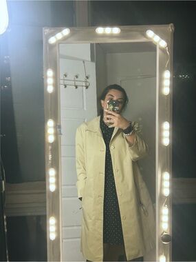 RUDSAK Collection Cream Trench Coat Leather Trim Long Jacket